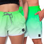 Kit Short Casal Masculino Feminino Degrade Verde e Branco 