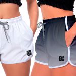 Kit 2 Shorts Feminino Branco e Degradê Preto Moda Praia ou Academia W2 Premium