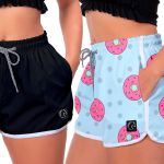 Kit 2 Shorts Feminino Preto e Rosquinhas Moda Praia ou Academia W2 Premium