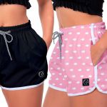 Kit 2 Shorts Feminino Preto e Passarinhos Moda Praia ou Academia W2 Premium