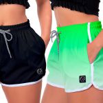 Kit 2 Shorts Feminino Preto e Degradê Verde Moda Praia ou Academia W2 Premium