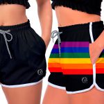 Kit 2 Shorts Feminino Preto e Arco Íris Moda Praia ou Academia W2 Premium