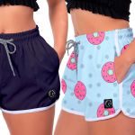 Kit 2 Shorts Feminino Azul e Rosquinhas Moda Praia ou Academia W2 Premium