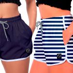 Kit 2 Shorts Feminino Azul e Listrado Azul Moda Praia ou Academia W2 Premium