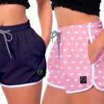 Kit 2 Shorts Feminino Azul e Passarinhos Moda Praia ou Academia W2 Premium