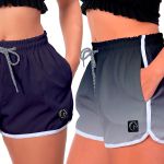 Kit 2 Shorts Feminino Azul e Degradê Preto Moda Praia ou Academia W2 Premium