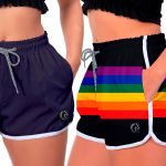 Kit 2 Shorts Feminino Azul e Arco Íris Moda Praia ou Academia W2 Premium