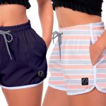 Kit 2 Shorts Feminino Azul e Listrado Rosa Moda Praia ou Academia W2 Premium