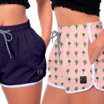 Kit 2 Shorts Feminino Azul e Cacto Rosa Moda Praia ou Academia W2 Premium