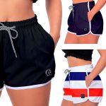 Kit 3 Shorts Feminino Preto Azul e Listrado Moda Praia ou Academia W2 Premium