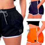 Kit 3 Shorts Feminino Preto Azul e Laranja Moda Praia ou Academia W2 Premium