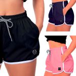 Kit 3 Shorts Feminino Preto Azul e Rosa Moda Praia ou Academia W2 Premium