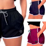 Kit 3 Shorts Feminino Preto Azul e Roxo Moda Praia ou Academia W2 Premium