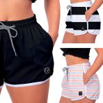 Kit 3 Shorts Feminino Preto Listras Preto e Listrado Rosa Moda Praia ou Academia W2 Premium