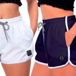 Kit 2 Shorts Feminino Branco e Azul Moda Praia ou Academia W2 Premium