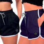 Kit 2 Shorts Feminino Preto e Azul Moda Praia ou Academia W2 Premium