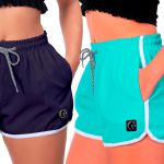 Kit 2 Shorts Feminino Azul e Azul Bebê Moda Praia ou Academia W2 Premium