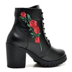 Ankle Boot Bordado Salto Alto Tratorado Preto