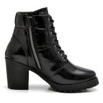 Ankle Boot Verniz Salto Alto Tratorado Cano Curto Preto