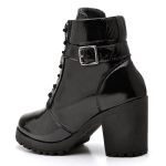 Ankle Boot Verniz Salto Alto Tratorado Cano Curto Preto