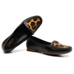 Mocassim Couro Animal Print Feminino Artesanal Preto