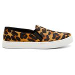 Slip On Couro Pêlos Feminino Solado Flat Casual Onça