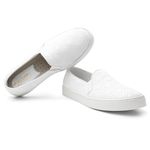 Slip On Couro Matelassê Feminino Solado Flat Casual Branco