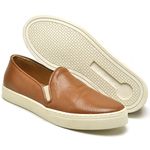 Slip On Couro Texturizado Feminino Flatform Casual Caramelo