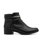 Bota Western Couro Alça Strass Feminina Cano Curto Preto