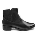 Bota Casual Couro Feminina Cano Curto Salto Baixo Preto