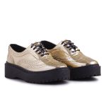 Oxford Brogue Feminino Tratorado Metalizado Dourado