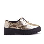 Oxford Brogue Feminino Tratorado Metalizado Dourado