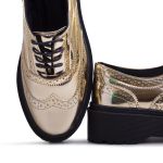 Oxford Brogue Feminino Tratorado Metalizado Dourado