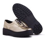 Oxford Brogue Feminino Tratorado Metalizado Dourado