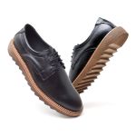 Sapato Casual Derby Couro Masculino Tratorado Preto