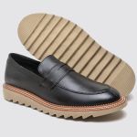 Sapato Casual Mocassim Couro Loafer Tratorado Masculino Preto