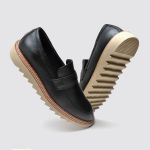 Sapato Casual Mocassim Couro Loafer Tratorado Masculino Preto