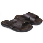 Sandália Casual Couro Masculina Tiras Cruzadas Respirável Chocolate