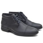 Ankle Boot Couro Cap Tue Masculina Clássica Preto