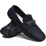 Mocassim Drive Couro Nobuck Artesanal Masculino Marinho