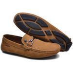 Mocassim Drive Couro Nobuck Pontilhado Artesanal Masculino Whisky