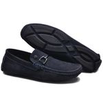 Mocassim Drive Couro Nobuck Pontilhado Artesanal Masculino Marinho