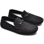 Mocassim Drive Couro Nobuck Pontilhado Artesanal Masculino Preto