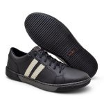 Tênis Casual 2 Faixas Masculino Cano Curto Preto