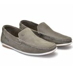 Mocassim Drive Couro Nobuck Liso Masculino Cinza