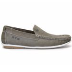 Mocassim Drive Couro Nobuck Liso Masculino Cinza