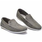 Mocassim Drive Couro Nobuck Liso Masculino Cinza