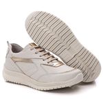 Tênis Casual Couro Detalhes Metalizados Off White / Dourado