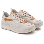 Tênis Casual Couro Detalhes Metalizados Off White / Laranja