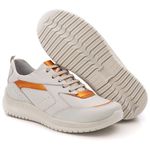 Tênis Casual Couro Detalhes Metalizados Off White / Laranja